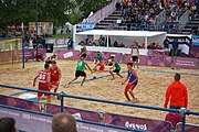 Deutsch: Beachhandball bei den Olympischen Jugendspielen 2018; Tag 5, 10. November 2018; Jungen, Hauptrunde - Ungarn-Portugal 0:2 English: Beach handball at the 2018 Summer Youth Olympics at 11 October 2018 – Boys Main Round – Hungary-Portugal 0:2