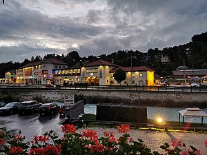 Berchtesgaden Hauptbahnhof in den Abendstunden (leider etwas unscharf)  Germany