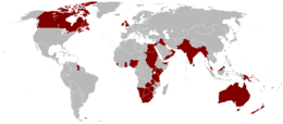 Világtérkép, amely bemutatja a Brit Birodalom által ellenőrzött területeket