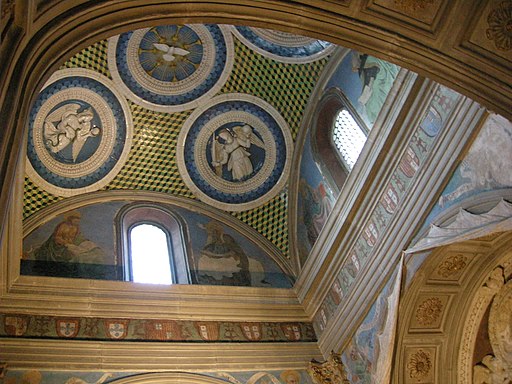 Cappella del cardinale di portogallo 07 tondi di luca della robbia e affreschi di alesso baldovinetti 02