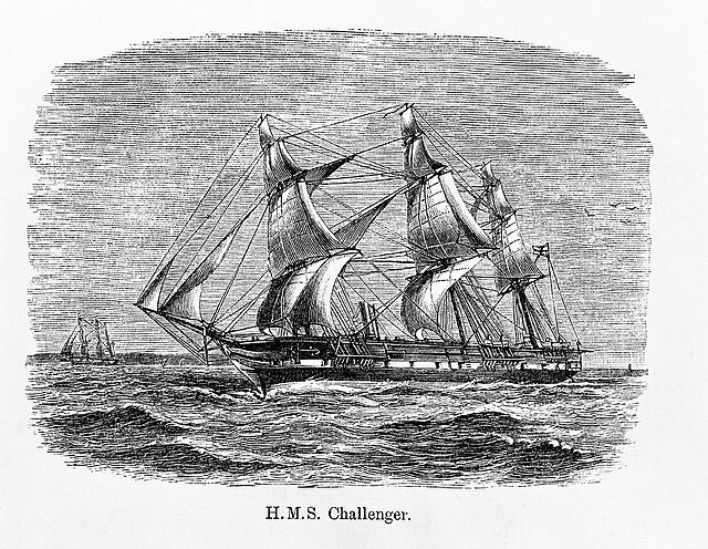 HMS Challenger under sail, 1874