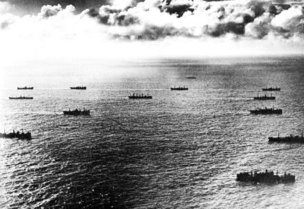 Allied cargo ship convoy crosses the Atlantic, c. 1944