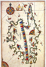 Corsica depicted on Piri Reis' 1513 map