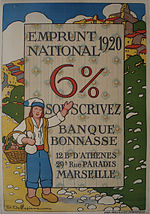 Affiche d'un emprunt en 1920 représentant un santon.