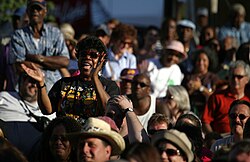 A crowd cheers The Blind Boys of Alabama performing on the Campus Martius stage at the Detroit International Jazz Festival in September 2005. DetJazz05 09 05 05 (2882375935).jpg