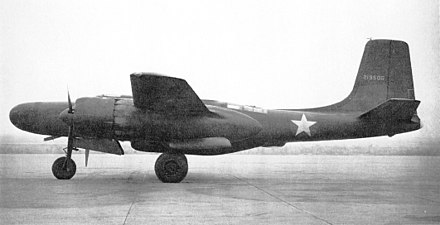 XA-26A prototype of proposed night fighter in July 1943, painted black with radar in nose and underfuselage gunpack