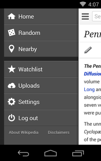 Editing Wikipedia mobile screenshot p 16, Penny Cyclopaedia with menu.png
