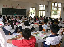 Students in Chinese Public School Classroom English classes for ethnic Zhuang students in Longzhou County Ethnic School, Guangxi 2006 d.jpg