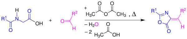 Reaktionsschema Erlenmeyer-Plöchl-Azolactonsynthese