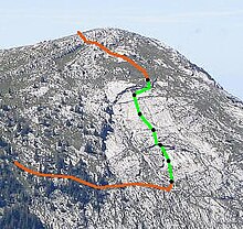 Route in einer Kalksteinwand.