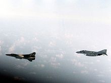 Libyan MiG-23 over Gulf of Sidra in August 1981, being followed by an F-4 just before the first Gulf of Sidra incident.