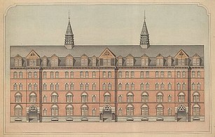 Diseño original para el Farnam Hall (1869), en la Universidad de Yale, del arquitecto Russell Sturgis.
