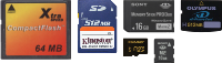 Top: CF, SD, Memory Stick Pro Duo, xD card; Bottom: MicroSD, Memory Stick Micro (M2)