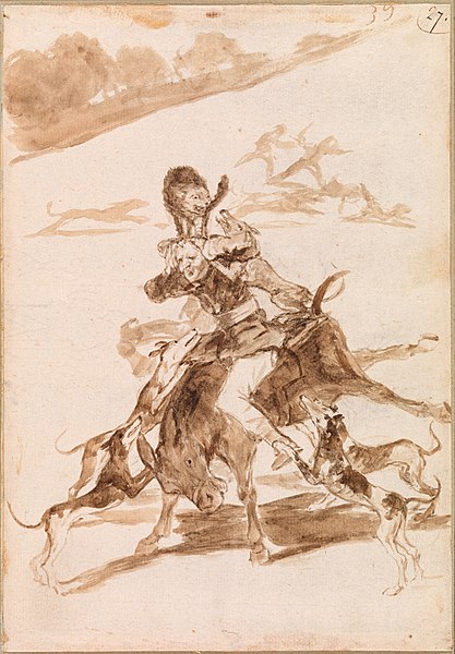 File:Francisco de Goya - Dogs Chasing a Cat on a Man on a Donkey - BF689.1 - Barnes Foundation.jpg