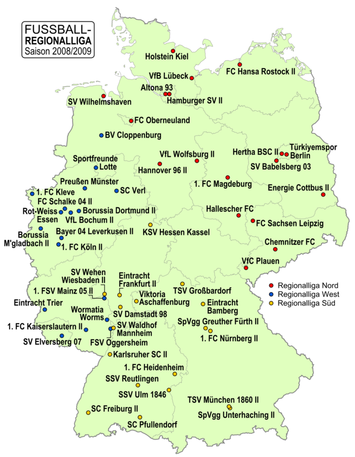 Regionalliga 2008/2009 geograafiline jaotus