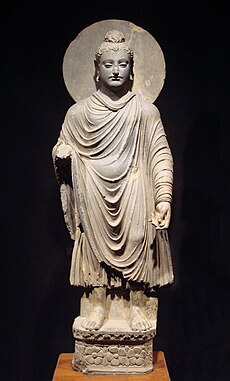 From the time of Jesus or soon after: a statue of Siddartha Gautama preaching, in the Greco-Buddhist style of Gandhara, present-day Pakistan Gandhara Buddha (tnm).jpeg