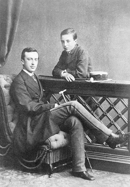 Grand Duke Michael (on the right) with his eldest brother Nicholas, Baden, 1876.