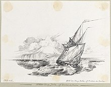 H.M. sloop Julia off Tristan da Cunha, asketch by midshipman C. W. Browne H.M. late sloop Julia off Tristan da Cunha RMG PW8555.jpg