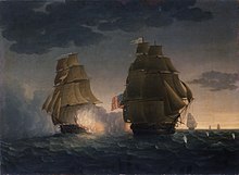 The capture of USS President was the last naval duel to take place during the conflict, with its combatants unaware of the signing of the Treaty of Ghent several weeks prior. HMS Endymion yaws to rake USS President.jpg
