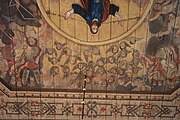 English: Painted ceiling of Hakarps church. Detail of the central panel. The words comming out of Christs mouth are upside down to be readable by people entering the church. This is a photo of a protected building in Sweden, number 21300000004280 in the RAÄ buildings database.