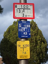 Hinweisschild auf einen Unterflurhydranten - oberes Schild, rote Umrandung.