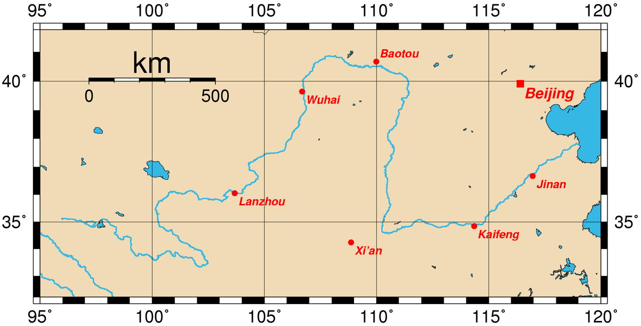 10 najvecih i najduzih reka na svetu 1280px-Huanghemap