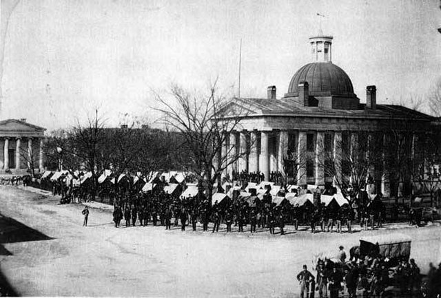 Union Army troops occupying Courthouse Square in Huntsville, following its capture and occupation by federal forces in 1864