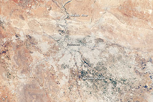 Annotated view of Damascus and surroundings from space.[40]