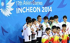 Ning and his teammates (those ones in the front row) in 2014 Asian Games
