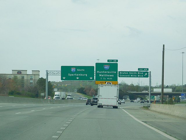 I-85 southbound in Concord near the I-485 interchange