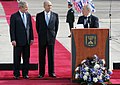 Israel’s President Shimon Peres speaks to President George W. Bush during remarks at ceremonies welcoming him to Israel.jpg