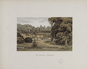 Terregles House gardens, mid 19th century view Jacobite broadside - Gardens, Terragles.jpg