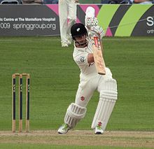 Kane Williamson driving the ball down the ground