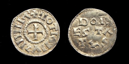 Carolingian denier of Lothair I, struck in Dorestad (Middle Francia) after 850.