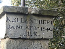 Kelly Street, Hobart, where Kelly's Steps provide a short-cut between battery Point and Salamanca Place KellyStreet Hobart.JPG