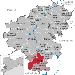 Läget för kommunen Kirchberg i Landkreis Zwickau