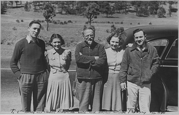 Leon Trotsky, here with Americans including Harry DeBoer (left) in Mexico in 1940, shortly before his assassination and only months before Krivitsky's