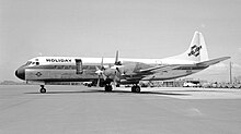 Holiday Airlines was a California intrastate airline from 1965 to 1975 Lockheed L-188 Holiday Airlines (4773645890).jpg