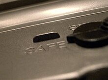 Close-up shot of a safety of an M16A2 rifle M16A2 Safety Closeup.jpg