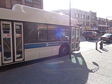 A Bx41 Select Bus Service bus at its terminal at Melrose Avenue and 150th Street MTA Melrose Av 150 St 01.JPG