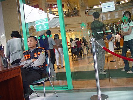 Security checkpoint at the entrance to a shopping mall in Jakarta, Indonesia