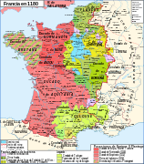 Francia en 1180, con los Estados de Cominges en el centro de los Pirineos.