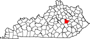 Harta statului Kentucky indicând comitatul Estill