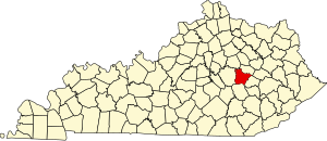 Mapa Kentucky zvýraznění Estill County