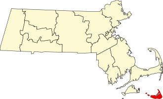 Location of Nantucket County in Massachusetts Map of Massachusetts highlighting Nantucket County.svg