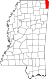 Harta statului Mississippi indicând comitatul Tishomingo