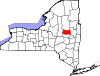 Harta statului New York indicând comitatul Fulton