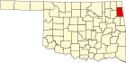 Harta statului Oklahoma indicând comitatul Delaware