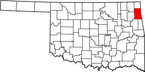 Map of Oklahoma highlighting Delaware County