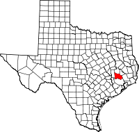 Mapo de Teksaso kun Montgomery emfazita
